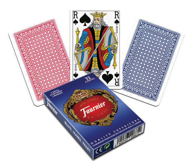 2 jeux de 54 cartes pour Rami, dos rouge et bleu