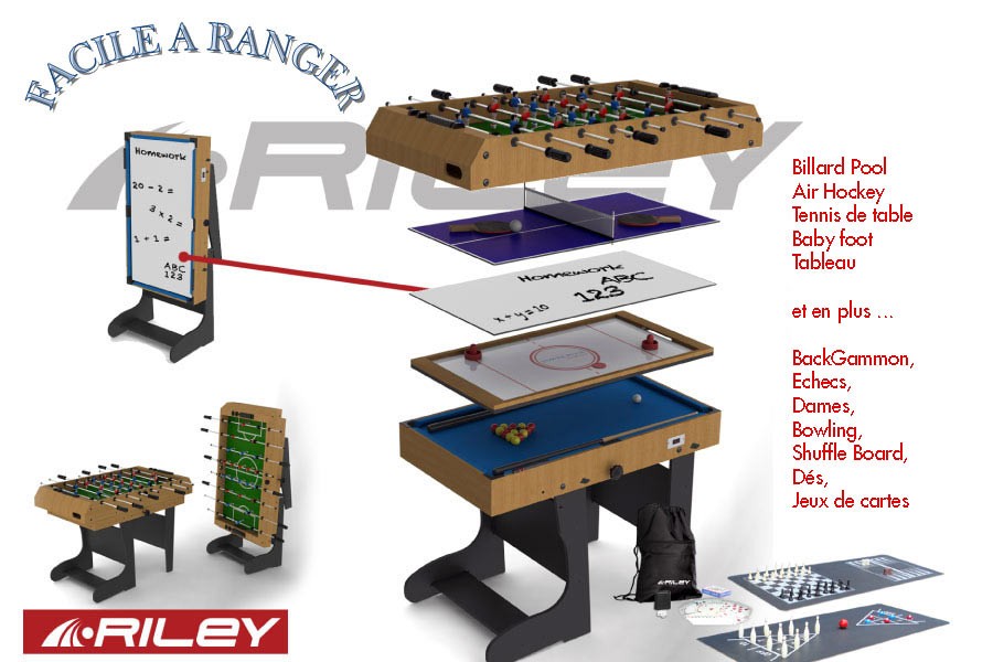 Table multi jeux 12 en 1 billard baby foot air hockey ping pong